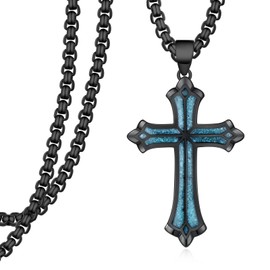 Zaruiqun Black Cross Necklace for Men 925 Sterling Silver Turquoise Cross Pendant Necklace Cross Jewelry Gifts for Men Women