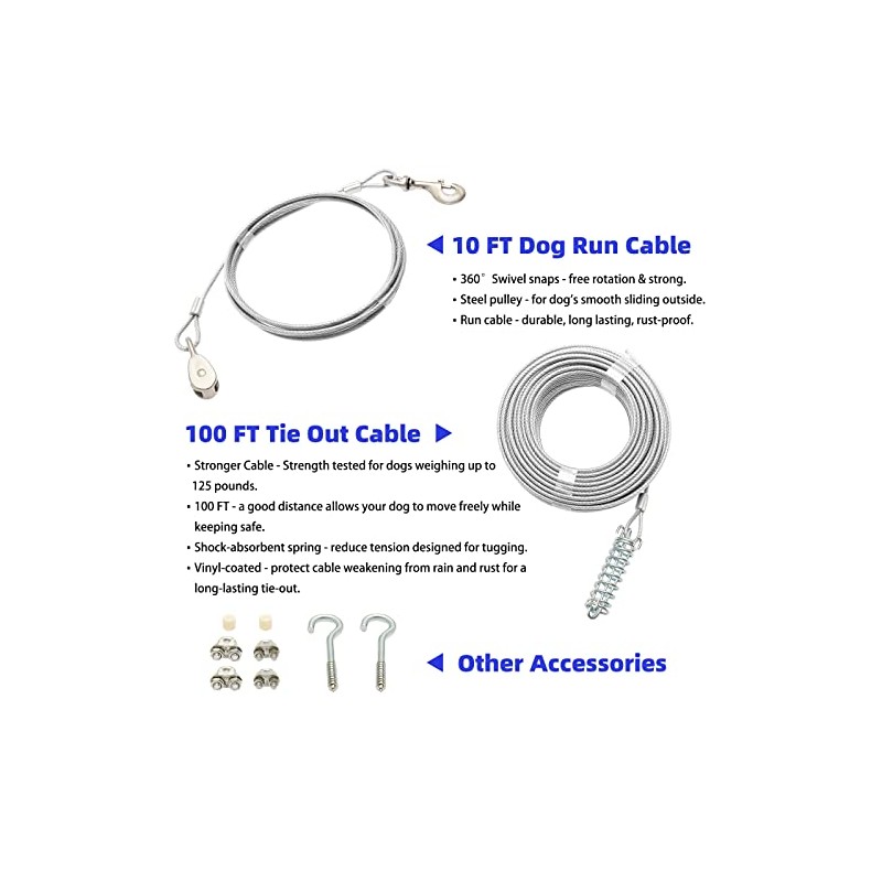 PUPTECK Reflective Dog Run Cable - 100 ft Heavy Weight