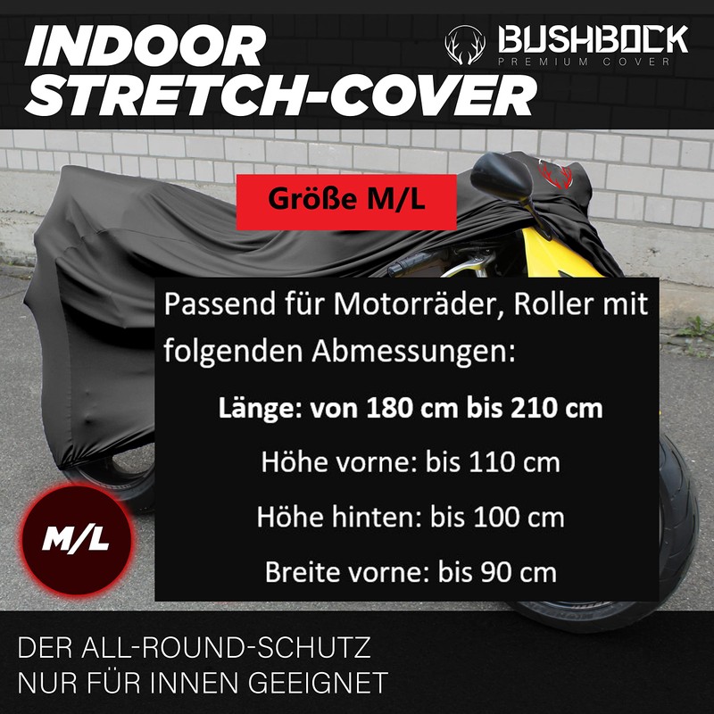 BUSHBOCK® Premium Cover Indoor Motorcycle Tarpaulin Dust Protection Elastic Breathable
