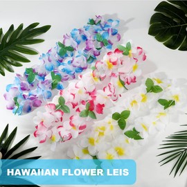 Hawaiian Leis, 8Pcs Leis for Luau Party Flower Lei Bulk Hawaiian Necklace for Women Colorful Silk Flower Necklace Tropical Hawaiian Party Decorations for Birthday Wedding Holiday Summer Beach