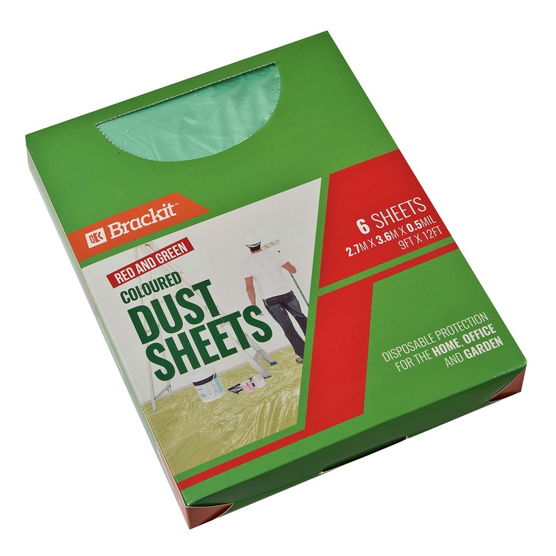 Brackit Plastic Disposable Dust Sheets - 6-Pack 3.6m x 2.7m