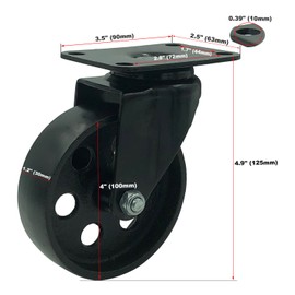 FactorDuty 8 All Black Metal Swivel Plate Caster Wheels Heavy Duty High-Gauge Steel (4" No Brake)
