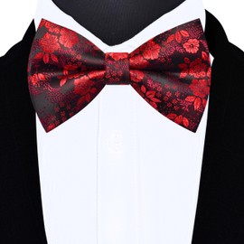 Gusleson Red Bow Tie and Pocket Square Set for Men Floral Pre-Tied Bowties Cufflinks for Wedding (UK0493-11)