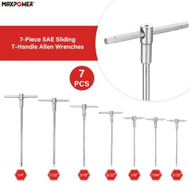 MAXPOWER Sliding T-Handle Allen Wrench Set, 7-Piece SAE Hex Keys, Long Arm Hex End Allen Wrenches for Basic Home Repair and Mechanical Maintenance, Allen Keys with Portable Case