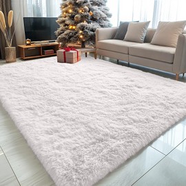 OLANLY 5x8 Machine Washable Large Area Rugs for Living Room, Bedroom, Soft Fluffy Shaggy Bedside Rug, Indoor Floor Carpet for Kids Girls and Boys, Dorms, Nursery, Home Decor Aesthetic, Ivory