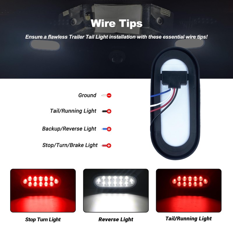 6 Inch Oval Dual Revolution LED Tail Lights Red Stop