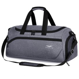 FIORETTO 50L Mens Sports Gym Bag with Wet Pocket & Shoe Compartment,Travel Duffle Bag Overnight Bag with Padded Shoulder Strap, Water-Resistant Sports Holdall for Swimming, Basketball Grey