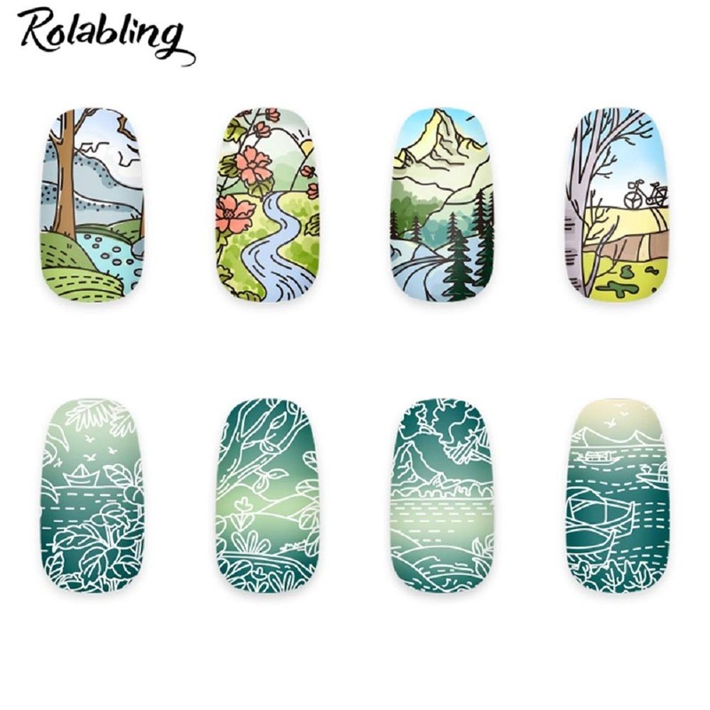 Rolabling Nail Stamping Plate Nature Landscape Cute Stamp Plate for