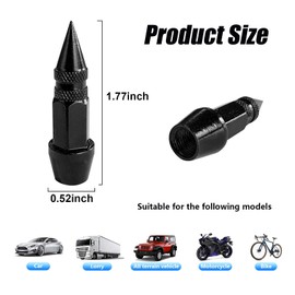 4PCS 45mm Spiked Valve Stem Caps, Aluminum Corrosion Resistant Tire Valve Stem Caps, Dustproof Valve Stem Covers, Universal Stem Cover for Car, Truck, Bicycle, Motorcycle (45mm) (Black)