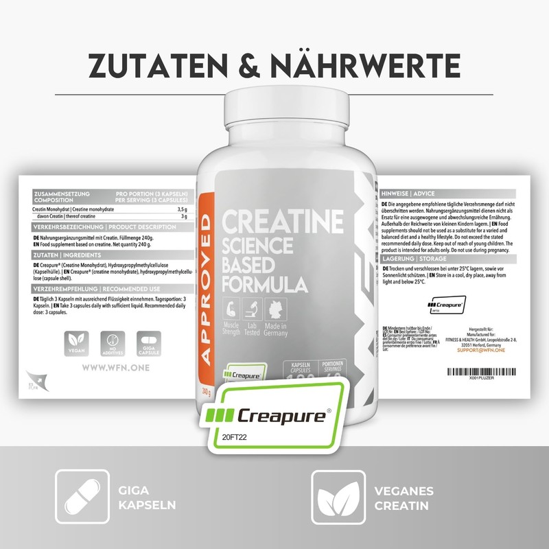 WFN Approved Creatine - Creapure - Creatine Monohydrate Powder -