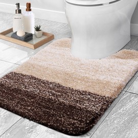 OLANLY Toilet Rugs U-Shaped 24x20, Extra Soft and Absorbent Microfiber Bathroom Rugs, Non-Slip Plush Shaggy Toilet Bath Mat, Machine Wash Dry, Contour Bath Rugs for Toilet Base, Brown