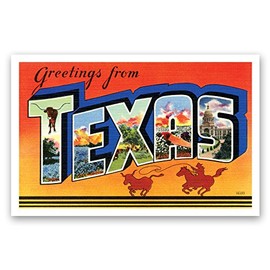 GREETINGS FROM TEXAS vintage reprint postcard set of 20 identical postcards. Large letter US state name post card pack (ca. 1930's-1940's). Made in USA.
