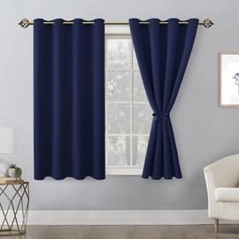 Hiasan Blackout Curtains for Bedroom, 52 x 54 Inches Long - Thermal Insulated & Light Blocking Window Curtains for Living Room, 2 Drape Panels Sewn with Tiebacks, Navy Blue