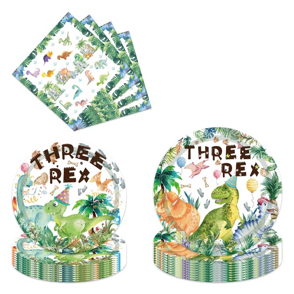 Dinosaur Birthday Decorations Tableware Set - 96 Pcs Three Rex