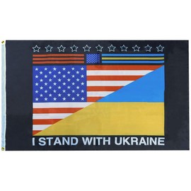 USA America Ukraine Ukrainian Diagonal Friendship Combination "I Stand With Ukraine" Black 3x5 3'x5' Premium Quality Heavy Duty Fade Resistant Polyester Flag Banner