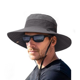 FURTALK Sun Hats for Men Women Fishing Hat UPF 80+ Breathable Wide Brim Hiking Summer UV Protection Bucket Hats Dark Grey