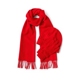 Fishers Finery Women's 100% Cashmere Hat, Glove & Scarf Set; Exquisite Box (Red)