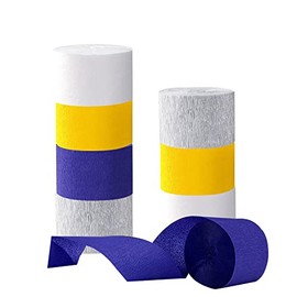 IGUO 8 Rolls Yellow Blue White Silver,Crepe Paper Streamers,Grad Party Supplies Decorations 82-Feet Paper Tassels for School Celebration Birthday Baby Shower Bridal Shower Decoration