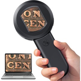 100X Magnifying Glass for Reading, Digital Magnifier with 2inch Screen, Coin Magnifier with White/Purple Lights, Compatible with Windows/Mac, Include 32GB Card