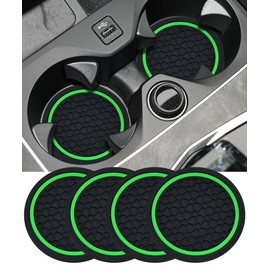 UBOG 4PCS Car Coasters,Car Accessories Car Cup Coasters,Car Accessories Interior,2.75 Inch Car Coasters for Cup Holders,Universal Non-Slip Car Cup Holder Coaster for Most Vehicle Truck (Black&Green)