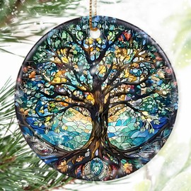 Dodosky Colorful Ceramic Tree of Life Christmas Ornament,Tree of Life Ornaments for Christmas Tree,Holiday Decorations,Christmas Decor,Tree of Life Gifts,Christmas Ornament Gift Ideas-Pattern A