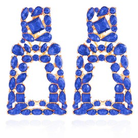 Pink Clip On Earrinngs for Women Rectangle Clip-On Drop Earrings Sparkly Rhinestone Crystal Earrings Non Pierced Earrings Gifts for Teen Girls (blue)