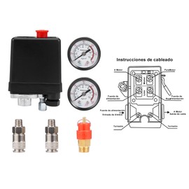 REDDRAGON Interruptor de presión del compresor de aire, control del interruptor de presión del compresor de aire de plástico pequeño con manómetro para una descompresión rápida