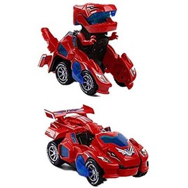 Transforming Dinosaur Toys,Toys Car,Glow Rack Tracks Car, Transforming Dinosaur Car,Automatic Transform Dino Cars with Music and LED Light, Robot Vehicle Toys for Kids (Red)