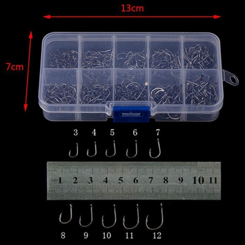 500PCS Premium Fishhooks, 10 Sizes High Carbon Steel Fishing Hooks,