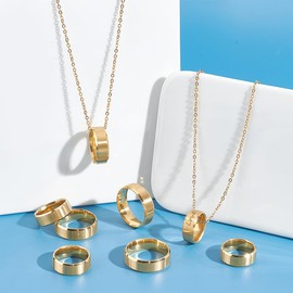 UNICRAFTALE about 16pcs 8 Sizes Blank Finger Ring Matte Gold Ring Stainless Steel Laser Inscription Plain Metal Wedding Classical Ring with Velvet Pouches for Jewelry Making Gift