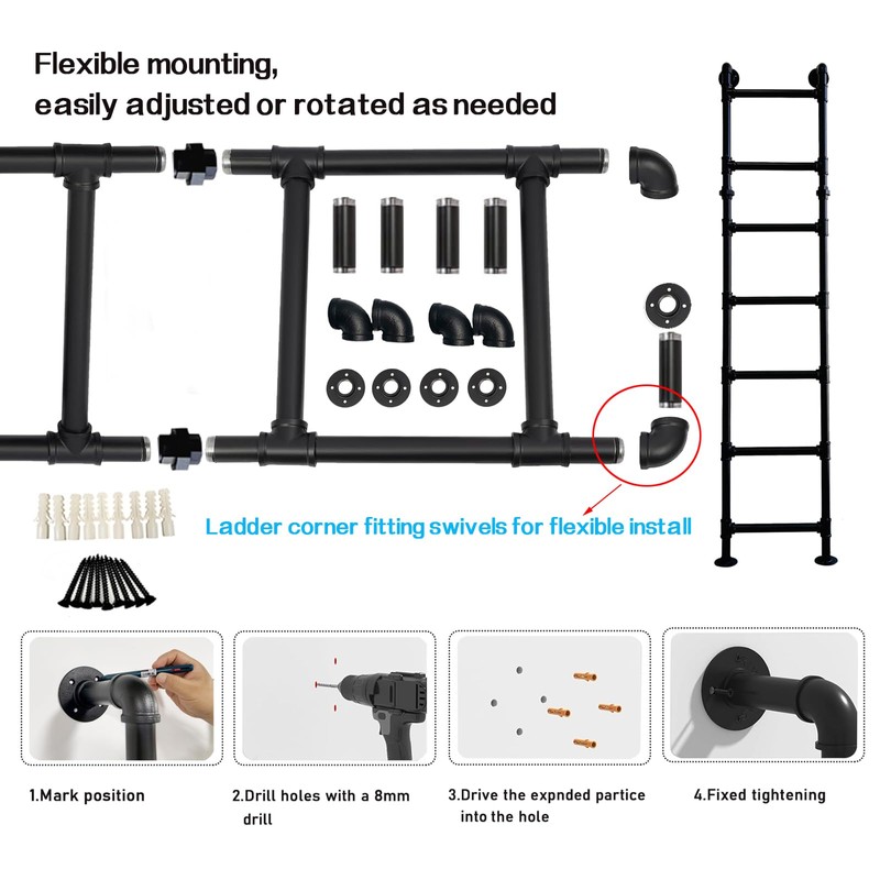 5.3FT Wall/Floor-Mounted Ladders for Home, Basement Window Well Egress Exit
