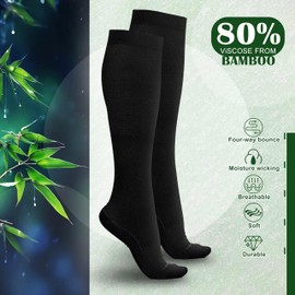 Blicount Bamboo Viscose Compression Socks for Women&Men 20-30 mmHg Knee High Graduated Support Stocking for Nurses, Pregnancy, Travel, Black，Thick