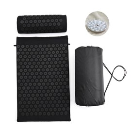 Acupressure Mat and Pillow Set for Back/Neck Pain Relief and Muscle Relaxation (Black/Black)