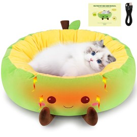 Heated Cat Bed for Indoor Cats, Cute Dog Bed for Small Dogs, Calming Cat Warming Bed, Avocado Pet Bed with Heating Pad, Heated Dog Bed with Timer & Temp Adjustable for Winter, Washable Cat Nest Bed