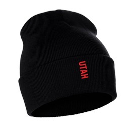 Daxton Vertical USA Cities Cuffed Beanie Winter Knit Hat Skully Cap, Utah Black Red