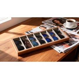 Caja de almacenamiento de gafas de madera de nogal Caja de almacenamiento para gafas de sol Caja de almacenamiento Bandeja de exhibición de joyas Caja organizadora de escaparate
