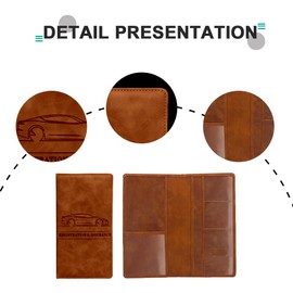 Lecctso Car Registration and Insurance Holder, Premium Leather Vehicle Glove Box Car Organizer, Universal Car Essential Accessories for Card, Document, License Storage (Brown)