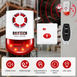Daytech Strobe Siren Alarm Home Caring Loud Outdoor SOS Alert System 2 Red Flashing Siren,5 Remotes Panic Button for Store Home Hotel Jewelry Shop Security Alarm