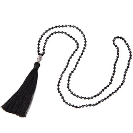 C.Quan Chi Exquisite Multicoloured Pearl Necklace Buddha Pendant Necklace with Long Tassels Bohemian Women's Crystal Necklace, Crystal, Crystal