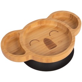 Tiny Dining Baby Plate with Suction Cup - Koala - Black - Divided Non-Slip Bamboo Self-Feeding Baby Weaning Plate for Babies, Toddlers, Children