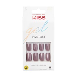 KISS KISS Gel Fantasy Ready-To-Wear Fake Nails, Short, Square - Temporary Feels, Smudge Proof, Waterproof, No Dry Time, Durable, Flexible, DIY Manicure, Salon Quality, Long Lasting | 28 Count