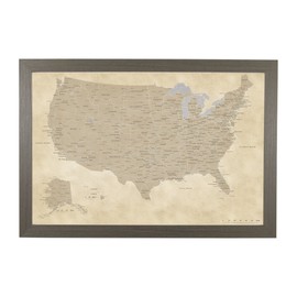 Push Pin Travel Maps - Vintage USA - Barnwood Gray Framed Pin Map for Tracking Your Travels - 27.5" x 39.5" - 8 Handcrafted Frame Options - Made in USA - Ideal for Any Traveler
