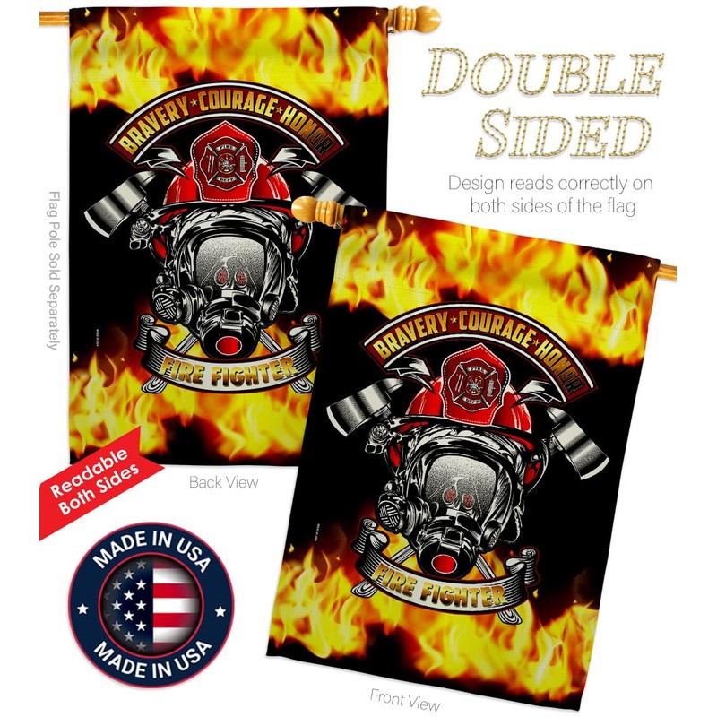 USBrotherhood Bravery Firefighter House Flag Dowel Set Armed Forces Firefrighter