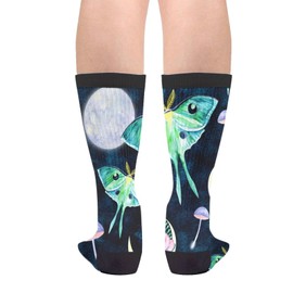 Luna Moth Butterfly Fullmoon Night Men Women Funny Crazy Novelty Crew Tube Socks, Casual Athletic Sport Dress Socks