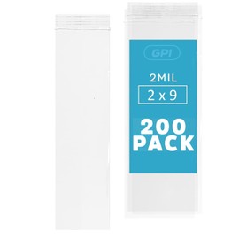 GPI - 2" x 9" Long Zip Bags, 200 Count, 2 Mil, Clear Plastic Reclosable Zipper Poly Baggies, with Resealable Zip Top Lock Seal, for Incense, Necklaces, Jewelry, Medical Supplies, Beads & Seeds