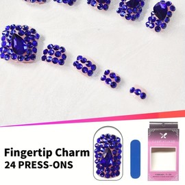 Diamond Press on Nails Short Square Press on Toenails Medium Square Fake Nails with Blue Rhinestone Design Glossy Skin Tones False Toenails Reusable Full Cover False Nails for Women Manicure 48Pcs