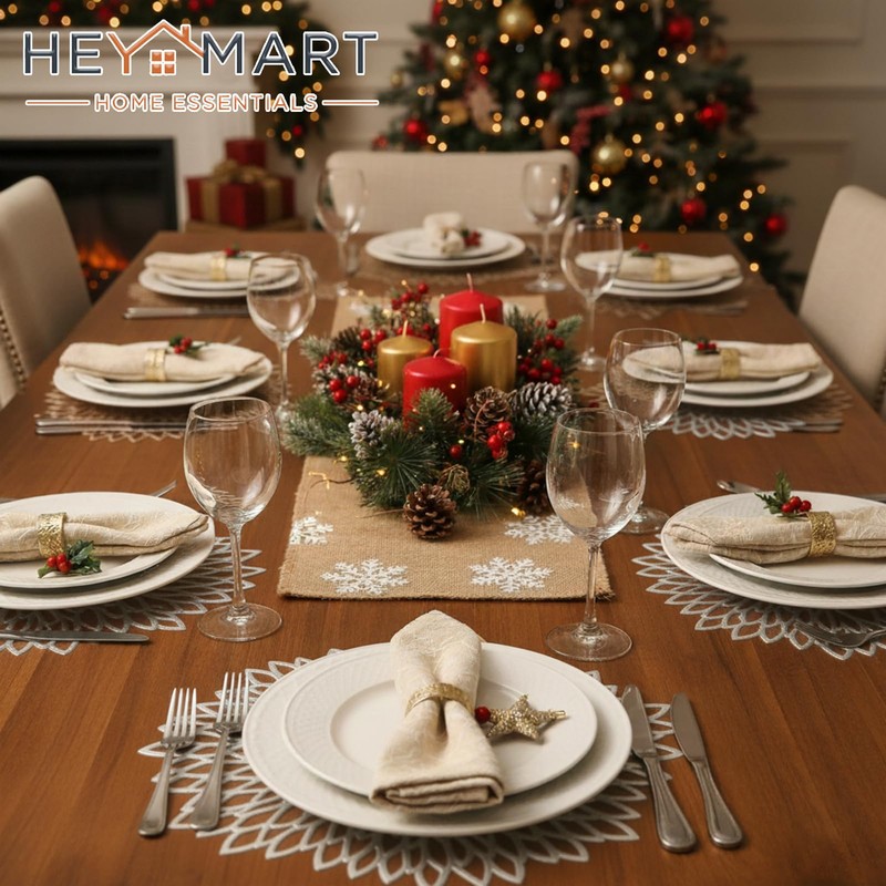 HEYOMART PVC Placemats Sets of 4 Round Leaf Place Mats
