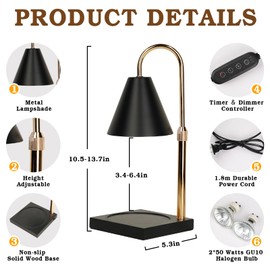 Candle Warmer Lamp with Timer Dimmer, Electric Candle Lamp Warmer for Bedroom Decor, Christmas Gifts for Women, Mom, Adjustable Metal Candle Lamp, Mom Gifts, Home Decor for House Warming Gifts, Black