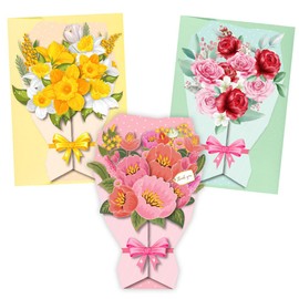 moin moin 2109me187 Message Cards + Envelopes, Set of 3, 4.7 x 6.7 inches (12 x 17 cm), Bouquet, Shaped, Pink, Red, Yellow, Red, Yellow, Ribbon, Greeding, Dot, Polka Dots