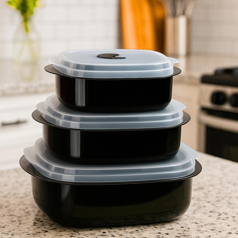 Reston Lloyd Nesting Microwave Containers, Set of 3, Adjustable Steam
